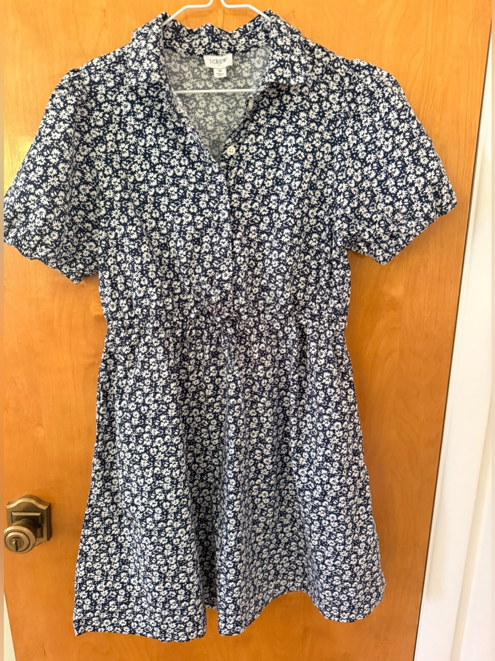 J. Crew Navy and White Floral Button-Front Casual Dress